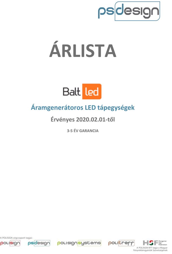 BaltLed árlista áramgenerátoros tápegységek 2020-fedlap